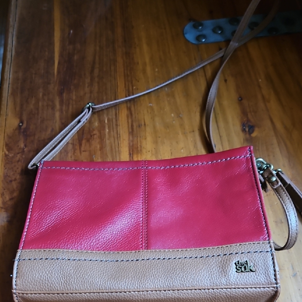 The Sak Cherry Red and Tan Crossbody Bag